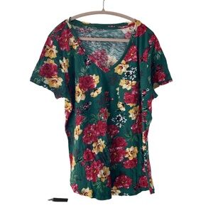 Torrid 1X V-Neck T-Shirt Vibrant Floral 100% Cotton Plus Size Tee Spring Summer